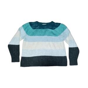 Loft Medium Ombre Teal Blue Striped Knit Sweater‎